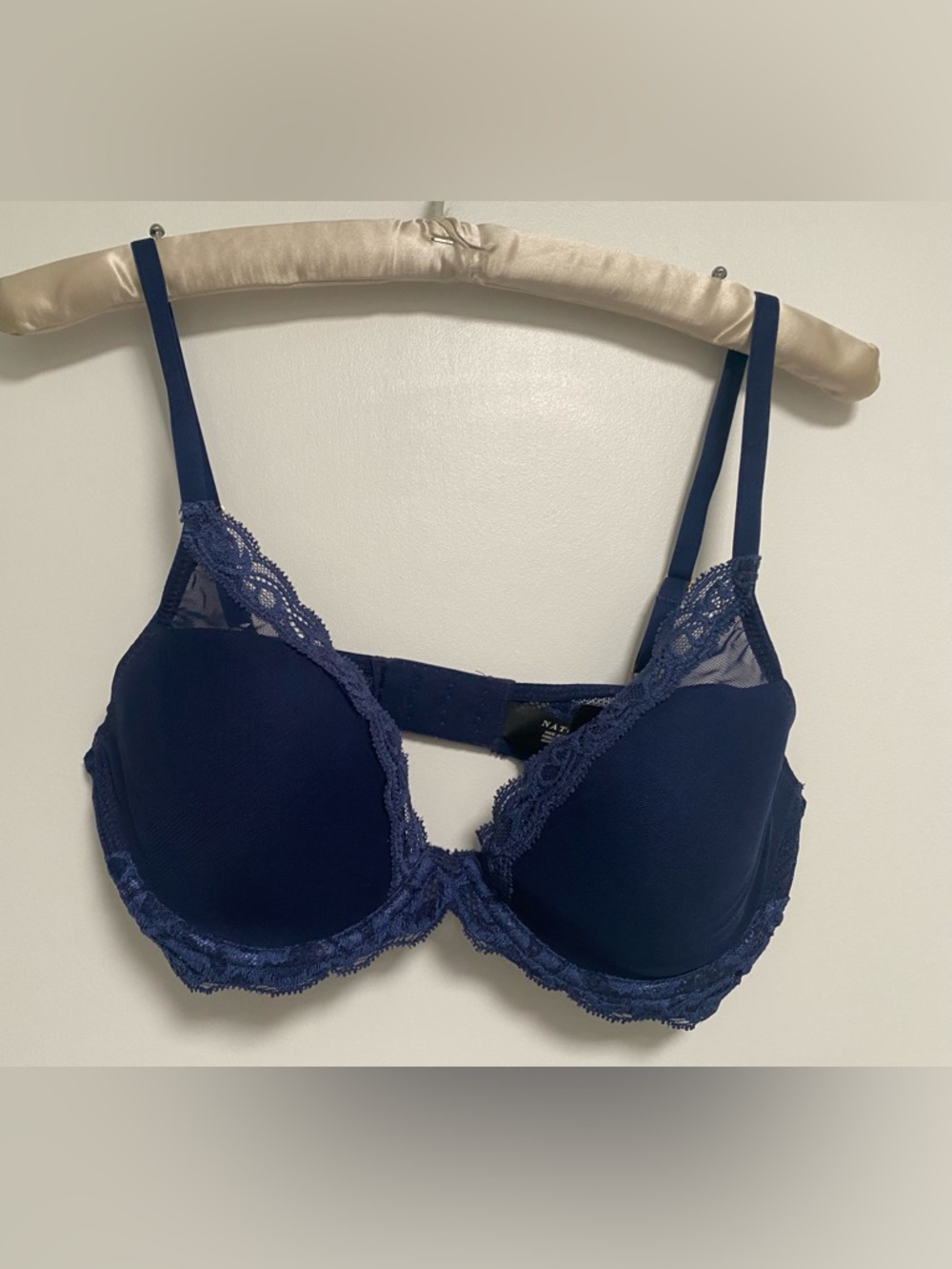 Natori Feathers 34C Navy Lace Mesh Contour Underwire Bra with Light Padding